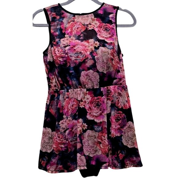 Floral Mesh Overlay One-Piece Swimsuit With Keyhole Back Pink & Black Women's Si - Picture 4 of 15